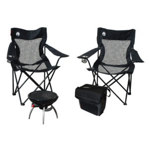 All American Tailgater with one RoadTrip Party Grill, two mesh quad chairs, and one 34-can Collapsible soft cooler