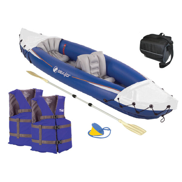 Fun on the Water Package with kayak, oar, pump, life vests and cooler