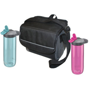 His & Hers Sip & Chill Package features one 9-Can Collapsible soft cooler, one pink Sip Hydration Bottle 24 oz, and one blue Sip Hydration bottle 24 oz