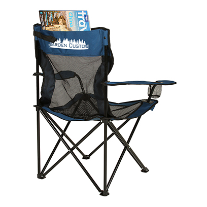 Blue Mesh Quad Chair with pocket with Screen Print on the back