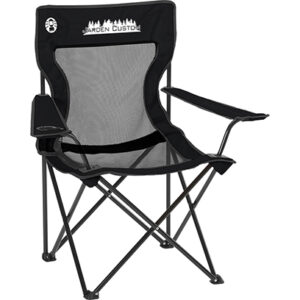 Black Mesh Quad Chair with pocket with Screen print on the front