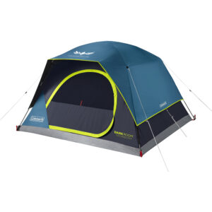 Blue 4-Person Coleman Dark Room Skydome Tent with screen print.